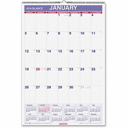 AT-A-GLANCE 15.5 x 22 in. Laminated Monthly Wall Calendar 2017 - Erasable AT464940